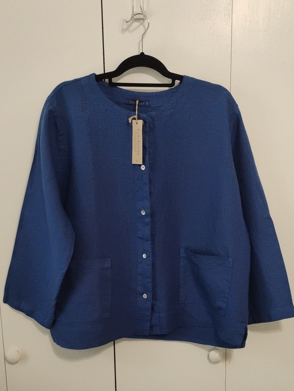cut loose Linen Royal Blue Button-Front Lightweight Top